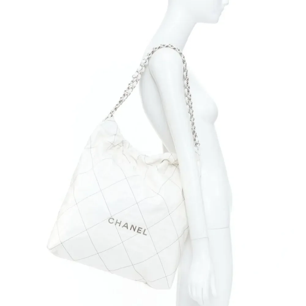Chanel 2022 22 White Quilted Leather Hobo Bag